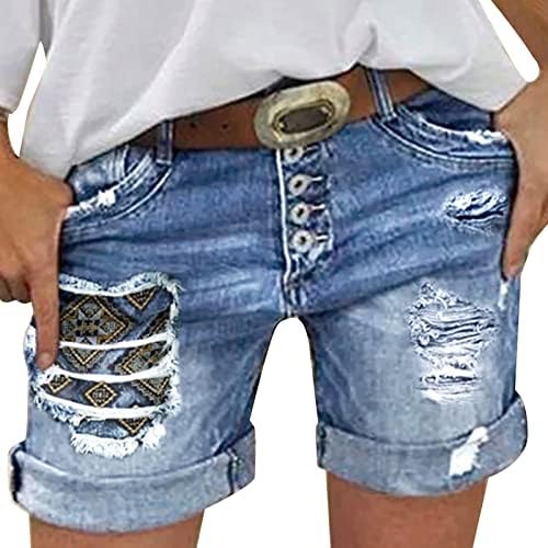 מכנסיים קצרים ג'ינס נשים אמצע עלייה נמתחת שולי גלגל חוף חוף חוף רוכסן קיצוניות בכושר רגיל ג'וניורס
