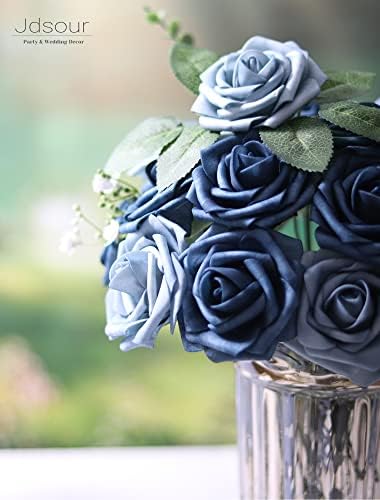 JDSOUR 50 pcs ורדים מלאכותיים פרח ， נגיעה אמיתית ורדים קצף מלאכותי עם גזע DIY לחתונה של זר כלה חתונות