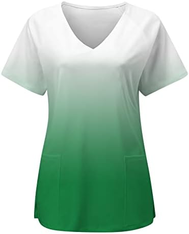חולצת טריקו של שרוול קצר גדול של נשים עובדות V הדפסת צוואר נינוחה בקיץ נינוח חולצה רופפת עם כיסים