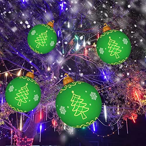 כדור חג מולד מתנפח, Fiuottu Light Up PVC PVC חיצוני כדור מעוטר בחג המולד עם נטען 16 אור LED