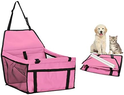 מושבי רכב פראיים לכלבים קטנים, מנשא מתקפל לחיות מחמד עם רצועת בטיחות קליפס, 2 מוטות תמיכה ורוכסן כיס אחסון