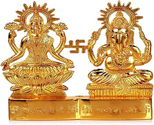 IS4A Lakshmi Ganesh Gold Gold מצופה פסל אליל אנרגטי פסטיבל פסטיבל חתונה יום נישואין דיוואלי פוג'ה מתנה רוחנית