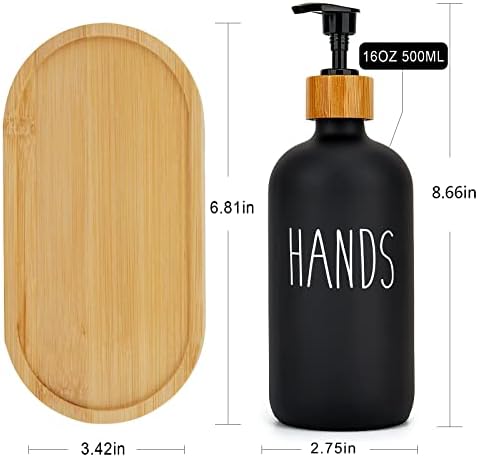 מתקן סבון שחור של Aywaiw, 2 כוסות כוסות ומתקן סבון כלים, בקבוק סבון נוזלי של 16 גרם עם מתקן סבון מגש מעץ,