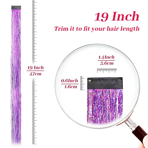 יפקס טינסל שיער הרחבות 12 צבעים, 19 אינץ שיער טינסל קליפ בערכה עבור נשים בנות ישר נוכריות שיער אביזרי עבור
