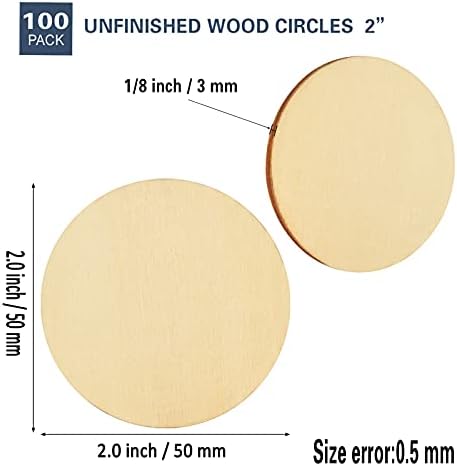 אומנות 100 חלקים עיגולי עץ עגולים למלאכות 2 אינץ ', 1/8 3 ממ מעגל דיקט מעגל גזרות עץ סבבי עץ