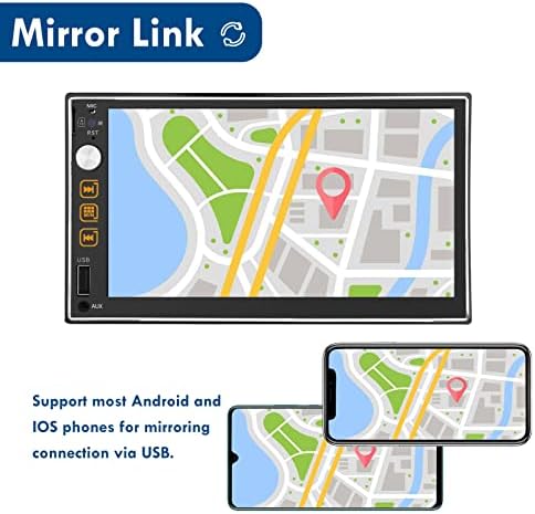סטריאו מכונית DIN DIN תואם ל- Apple Carplay & Android Auto - 7 רדיו לרכב מסך מגע עם מצלמת גיבוי וקישור מראה