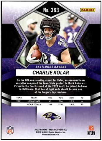 Charlie Kolar RC 2022 Panini Mosaic 363 Rookie NM+ -MT+ NFL כדורגל עורבים