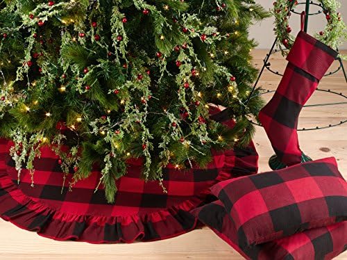 סגנון חיים סארו בירמינגהם קולקציית בופלו משובץ פרע עיצוב חצאית עץ חג המולד כותנה, 72 , אדום