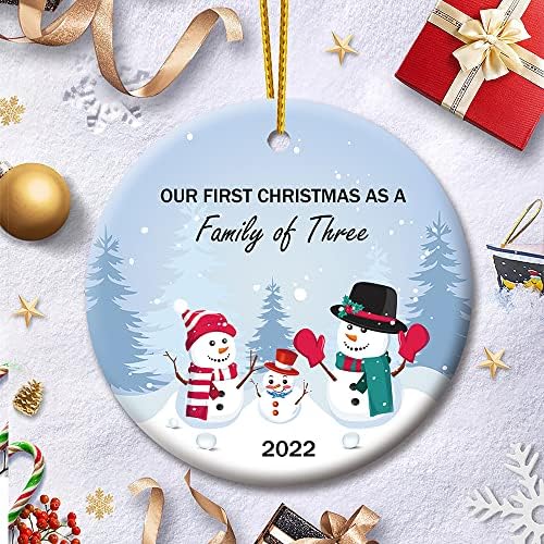חג המולד הראשון שלנו כמשפחה בת שלוש 2022, קישוט עץ חג המולד, מתנת מזכרת של שלג לתינוקות הורים חדשים, קישוט
