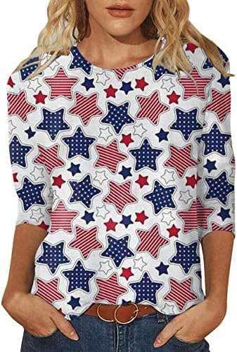 חולצת שרוול 3/4 נשים דגל אמריקאי דגל 4 ביולי הדפסת גרפיקה חולצות חולצות מזדמנות חולצות רופפות חולצה