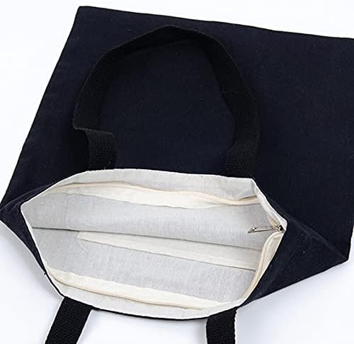תיק בד שחור כותנה עם רוכסן וכיס פנימי תיק כתף לשימוש חוזר לבית ספר לעבודה בנסיעות קניות