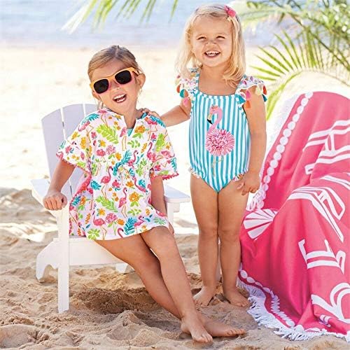 פעוט תינוק בנות פלמינגו חוף שמלת בגד ים טיוח עם פומפונים ציצית פונצ ' ו קיץ בגדים