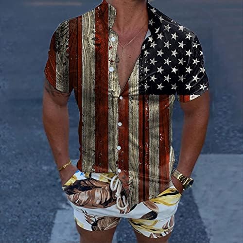 חולצות יום העצמאות של הגברים של Beuu כפתור שרוול קצר למטה חולצה פטריוטית דגל אמריקאי