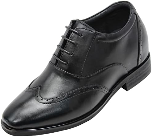 נעלי מעלית בלתי נראות לגברים של קלטו-נעלי אוקספורד עם קצה כנף שרוכים מעור שחור-3.2 אינץ ' גבוה