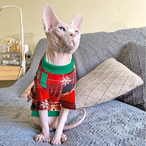 Sphynx בגדי חתול חסרי שיער חולצות לחג המולד חולצות לחורף סתיו סתיו נוח נוח נושם צווארון סווטשירט חתול,