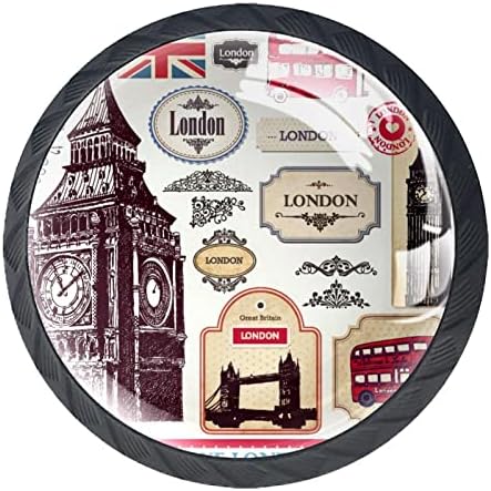 Kraido England London סמלים מגירת דפוס מטפל 4 חתיכות ידית ארון עגולה עם ברגים מתאימים למשרד הביתי לחדר אמבטיה