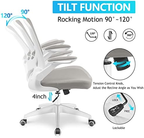 כיסא משרדי ארגונומי, כיסא שולחן רשת לנשימה, כיסא מחשב תמיכה המותני עם גלגלים וזרועות להעיף למעלה, כיסא משימה