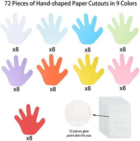 72 חתיכות יד מגזרות נייר יד צורת מגזרות מגוון צבע טביעת כף יד צורת מגזרות ריק יצירתי נייר מגזרות לילדים עשה