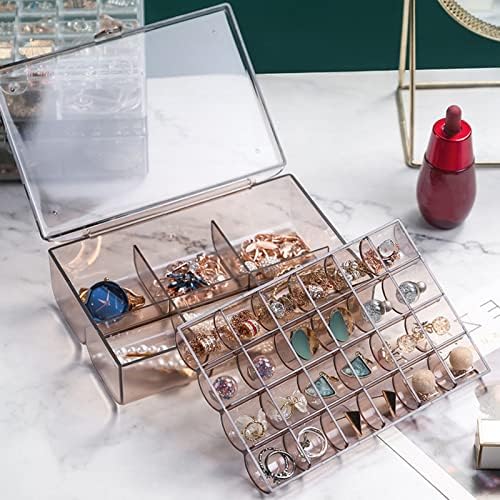 קופסת תכשיטים, קופסת תכשיטים קיבולת גדולה של PS עגילי תכשיטים קופסת מארגן עם מכסה לקופסת תכשיטים ביתית