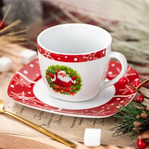 PDGJG 12 חלקים לחג המולד חרסינה חרסינה כוסות תה קפה קפה וכוסות צלוחיות הגדר שירות מתנה ל 6 אנשים