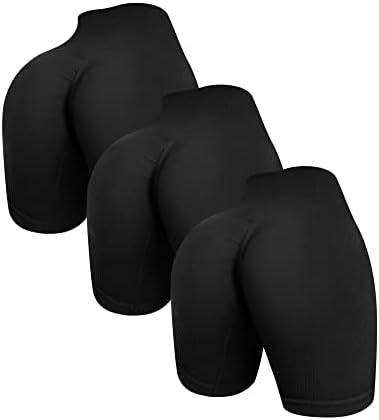 3 מכנסי אימון מארז לנשים - חלקה חלקים עם חדר כושר עם מותן גבוה במותניים מכנסיים קצרים מצולעים ליוגה אתלטי שחור