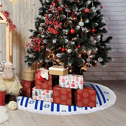 דגל ישראל בצורת עץ חג המולד מחצלת עץ חצאית עץ עץ עץ עם גדילים לקישוט חג המולד של מסיבת חג 48 x48