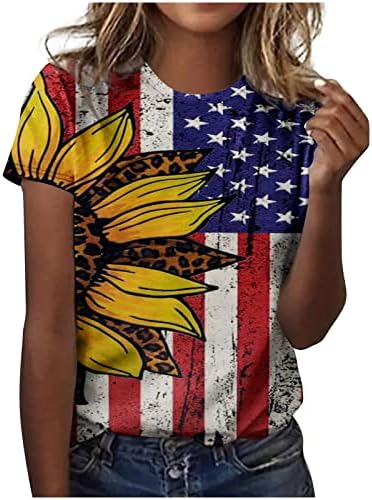 חולצת דגל אמריקאית לנשים 4 ביולי הדפס יום עצמאות דפוס צוואר מזדמן סוודר שרוול קצר סוודר.