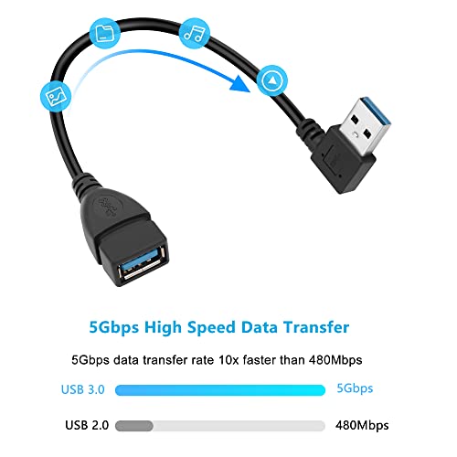 Gelrhonr 90 מעלות כבל סיומת USB 3.0 קצר 3.0 0.2 מ 'סוג A זכר לנקבה כבל הרחבה כבל העברת נתוני