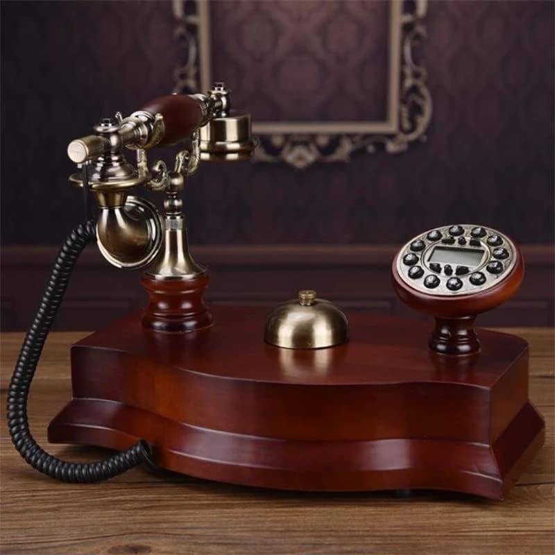 XDCHLK עתיק טלפון קבוע פעמון מכני פעמון רטרו פסטורלי משרד ביתי עץ מוצק טלפון טלפון תאורה אחורית כחולה+חינם+מזהה