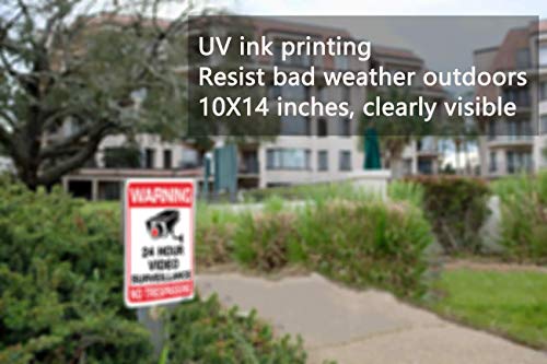 מצלמות אבטחה אזהרה בשימוש שלט מעקב וידאו 24 שעות ביממה אין סימן הסגת גבול 10x14 אלומיניום UV