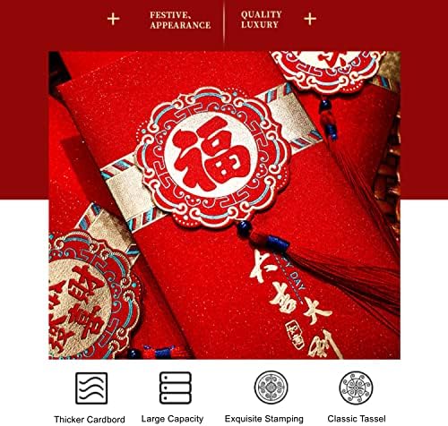 אדום מעטפות סיני חדש שנה 2023, 6 יחידות הונג באו עבור שנה של ארנב מזל כסף אדום כיס עם זהב רדיד