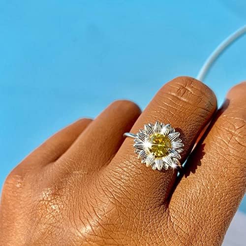 2023 אישיות חיננית חמנית חמניות זירקון טבעת פרח מתוקה טבעת טבעת בת טבעות עם חרוזים טבעות מסתובבות מתנות נשים מצדיקות