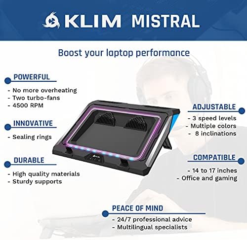 Klim Mistral נייד כרית קירור עוצמת טורבו-פאן 4500 סלד מחשב נייד קירור ו Blaze Pro נטענת