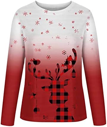 סווטשירטים של חג המולד מזדמן לנשים צוואר עגול חולצות שרוול ארוך סוודר צבי חמוד של פתית שלג טוניקה גרפית