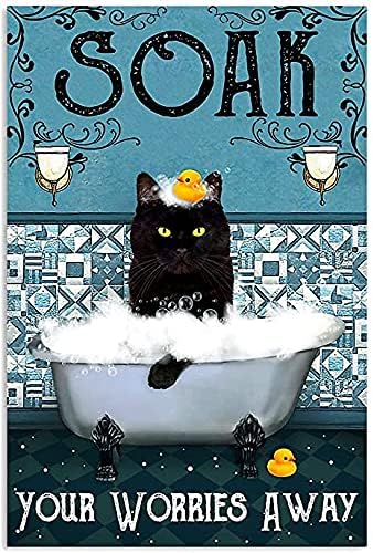 אמבטיה חתול רטרו מתכת פח סימן, שחור חתול לספוג שלך צרות בועת אמבטיה סבון קצף פוסטר בציר שרותים מערת בר בית אמבטיה