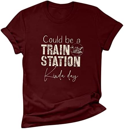 יכול להיות רכבת תחנת די יום מקרית חולצות נשים רכבת קטר אוהבי חולצה מכתב הדפסת רכבת טיז למעלה