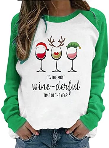 נשים חג המולד חולצות יין-דמיוני מכתב גרפי בייסבול חולצה מצחיק ארוך שרוול מכתב מודפס טיז חולצות