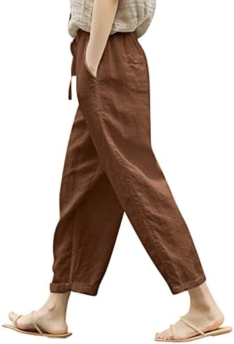 מיאשוי קומפי מכנסי קז ' ואל נשים נשים של קיץ כותנה מכנסיים רופף כיס אלסטי מותניים רחב רגל מכנסיים רטרו נשים מקרית