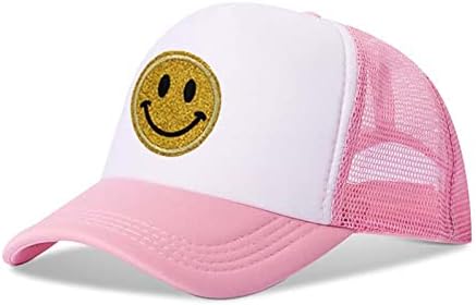 פנים כובע נוצץ פאייטים קצף רשת חזרה כובע חיוך פנים נהג משאית כובע מתכוונן הצמד חזרה סגירת בייסבול כובע