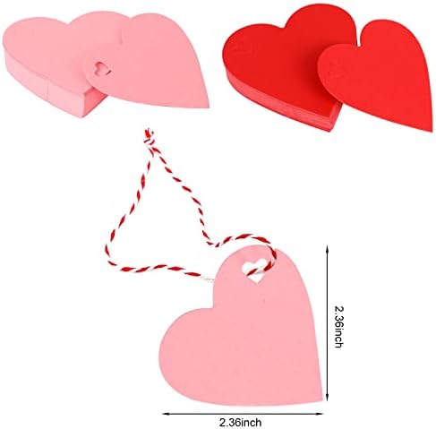 תגי מתנת לב ולנטיין דיאסי, 100 יחידות תגי תליית נייר קראפט עם מחרוזת ליום האהבה, חתונה ועטיפת מתנות ליום