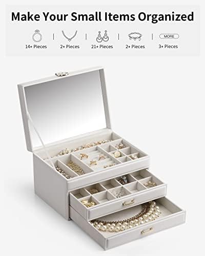 מארגן קופסאות תכשיטים Vlando עם מראה, קופסאות תכשיטים עור PU לנשים, שפע של שטח אחסון סגנון מודרני,