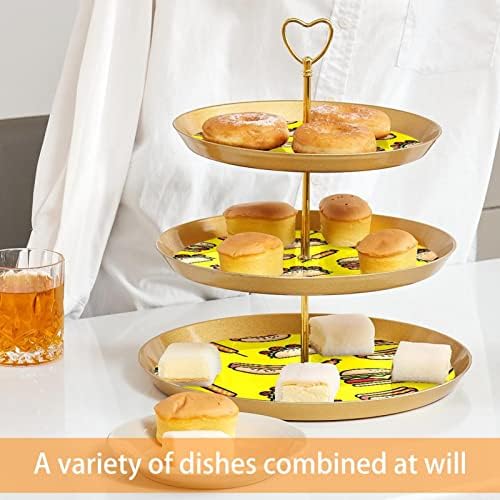 עמדת עוגה, עמדת קאפקייקס, סט תצוגת שולחן קינוח, דפוס מזון חלק צהוב