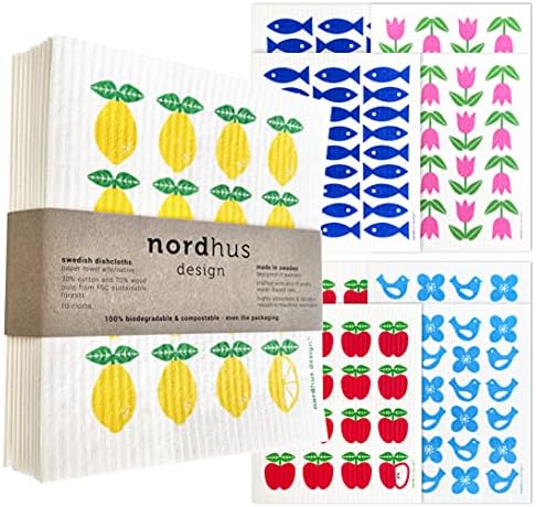 עיצוב נורדהוס מטליות כלים שבדיות למטבח 10 חבילות לשימוש חוזר והחלפה של מגבות נייר, ספוגים וסמרטוטי כלים-מטליות