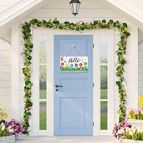 FSAOOR שלום אביב דלת שלט חווה קישוטי קפיץ לאביב הבית באביב ברוך הבא תלייה שלט פרחים צבעוני