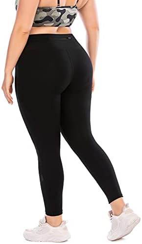 חותלות בגודל פלוס, מכנסי יוגה של רשת שחורה לנשים עם כיסים מותניים גבוהות בקרת בטן וחותלות אימון