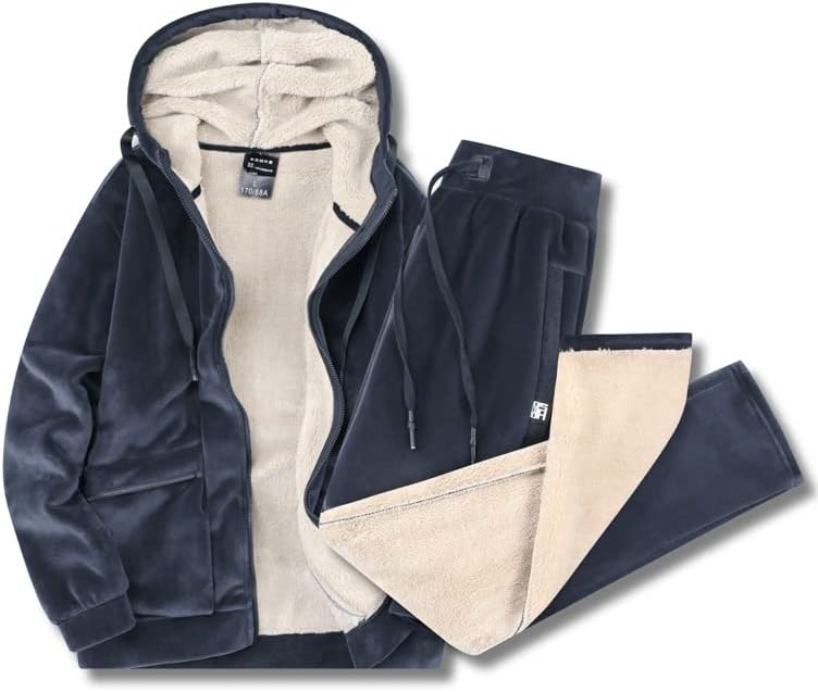 IXYHPJP אימוני חורף גברים חורפים מכוונים 2 חתיכות קבעו ז'קט חליפת מסלול לחורף לחורף+מכנסיים