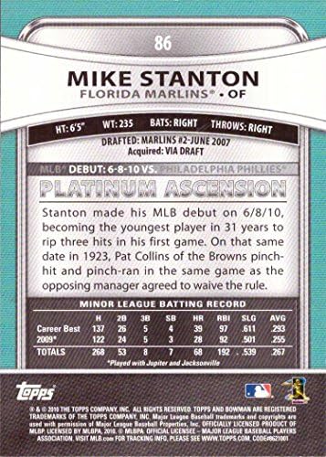 2010 בייסבול Bowman Platinum 86 כרטיס טירון של ג'יאנקארלו סטנטון