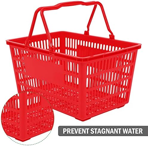 סל קניות פלסטיק נייד של Olenyer סט של 12 לסלי קניות אדומות בחנות סל קניות פלסטיק אדום עמיד עם ידית,