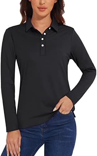 חולצות פולו של טאקוואסן חולצת טריקו שרוול ארוך UPF 50+ מהירות יבש 4 כפתור הופעות גולף חולצות
