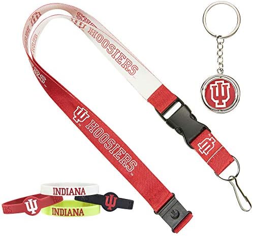 NCAA אינדיאנה הוזייר שרוך צוות היפוך, צמידי גומי סיליקון 4 חבילות 4 וחבילת מתנה של מחזיק מפתחות מסתובבת